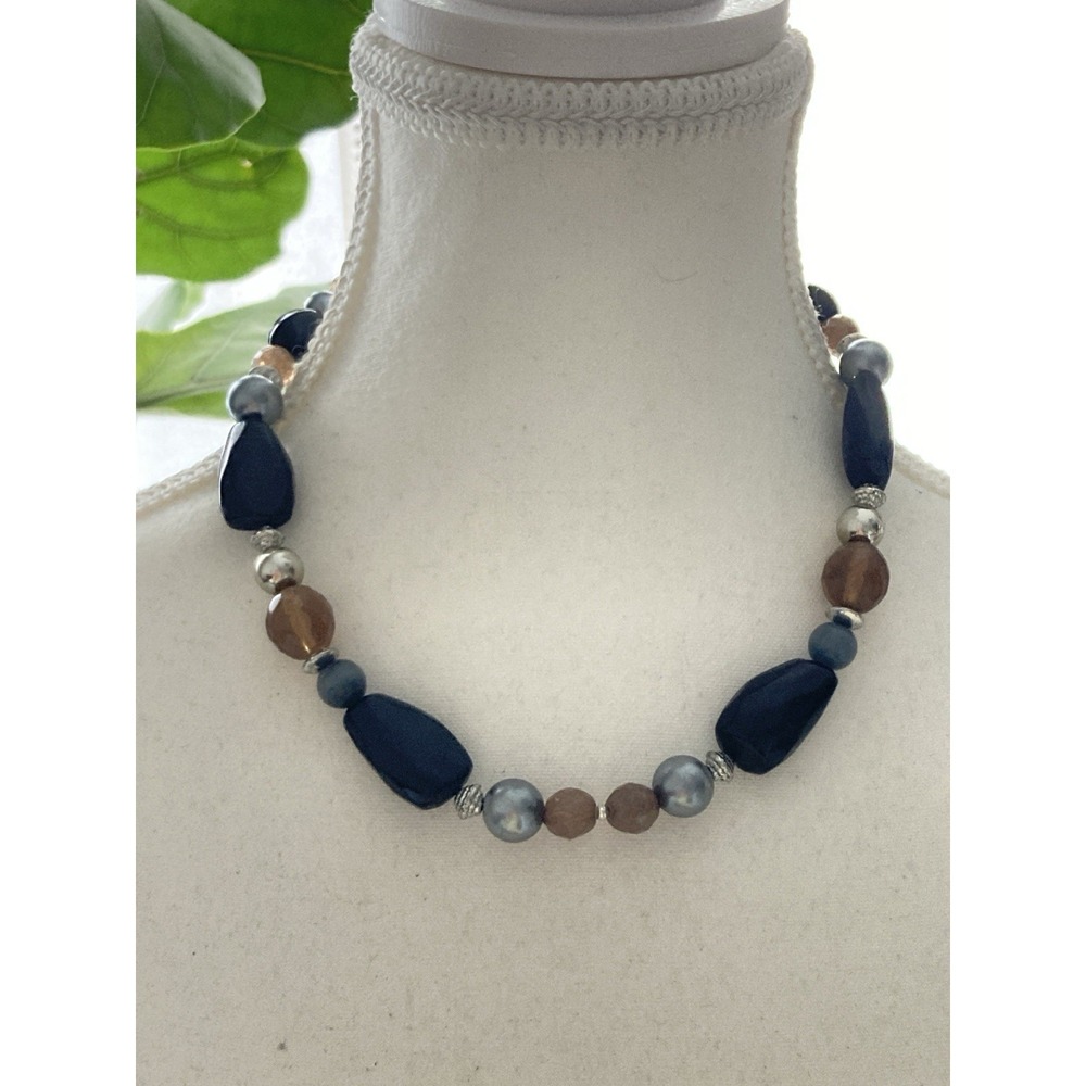 Chunky Beaded Collar Necklace Silver Tone Gothic Statement Artisan Style Choker
